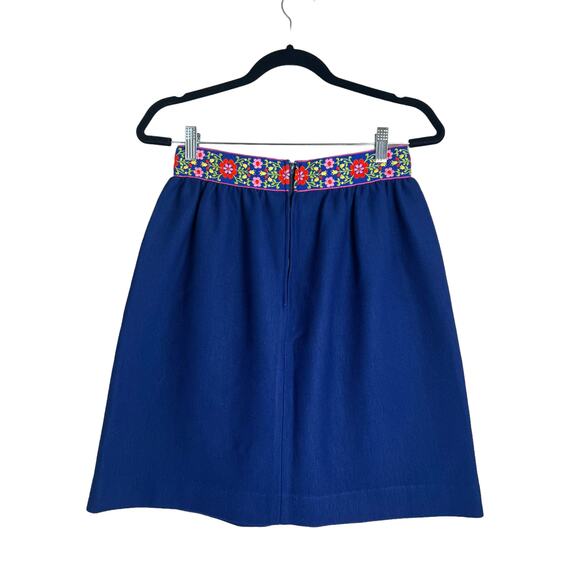 VINTAGE Handmade Women's Blue Floral Boho A-Line Mini Skirt Est. Size Small - Picture 2 of 4